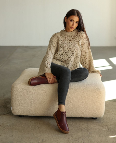 Biankia Women's Burgundy Leather Knee-High Boots