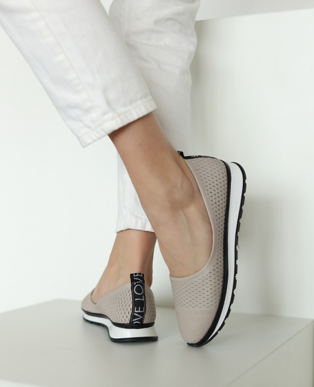 Belvita Beige Leather Women's Ballet Flats