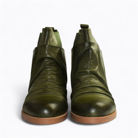 SKÓRZANE ZIELONE BOTKI DAMSKIE HIRENIA