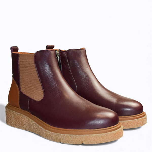 SIGRIND WOMEN'S BURGUNDY LEATHER ANKLE BOOTS