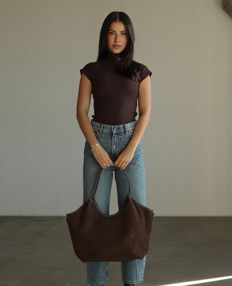 Desseri Chocolate - Large Leather Suede Tote Bag