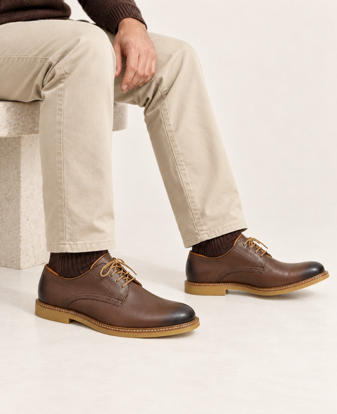Glamier Men's Leather Chocolate-Brown Low-Top Shoes