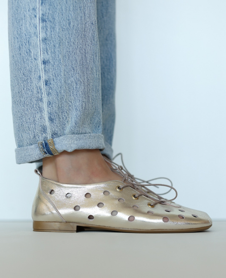 Telveri Women's Leather Gold Loafers