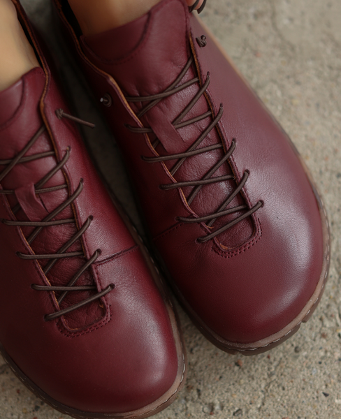 Carmira Women's Burgundy Leather Low-Cut Shoes with a Barefoot Toe