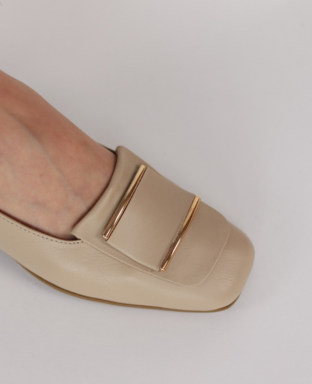 Palitia Beige Leather Women's Ballerina Flats