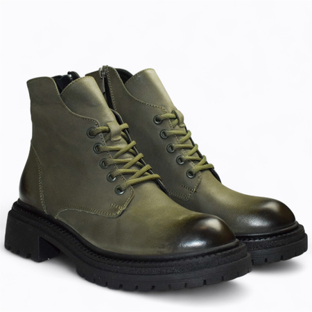 SKÓRZANE OLIWKOWE BOTKI DAMSKIE FANTINA