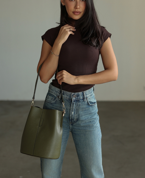 Nicole XL Olive - Women's Leather Tote Bag