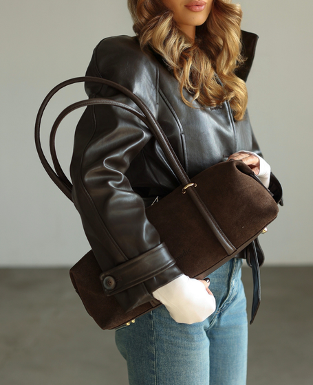 Barleta Chocolate - suede baguette-style shoulder bag