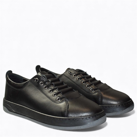 SKÓRZANE CZARNE SNEAKERSY DAMSKIE ARESTIA