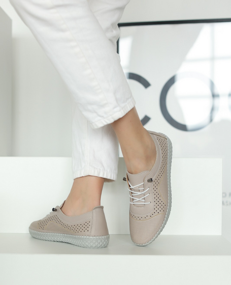 Silmera Beige Leather Women's Low-Cut Shoes
