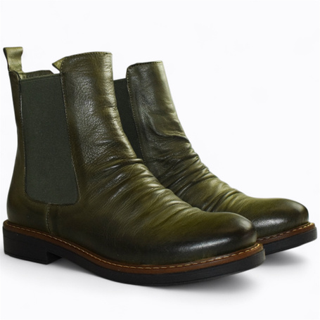 Lisavia Women's Green Leather Ankle Boots