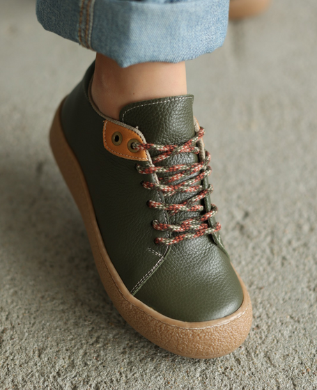 Mersina Women's Green Leather Low-Top Shoes