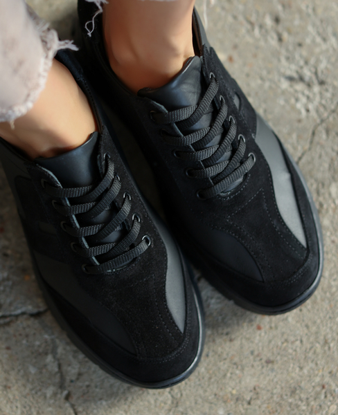 Joanise Women's Black Leather Low-Top Shoes