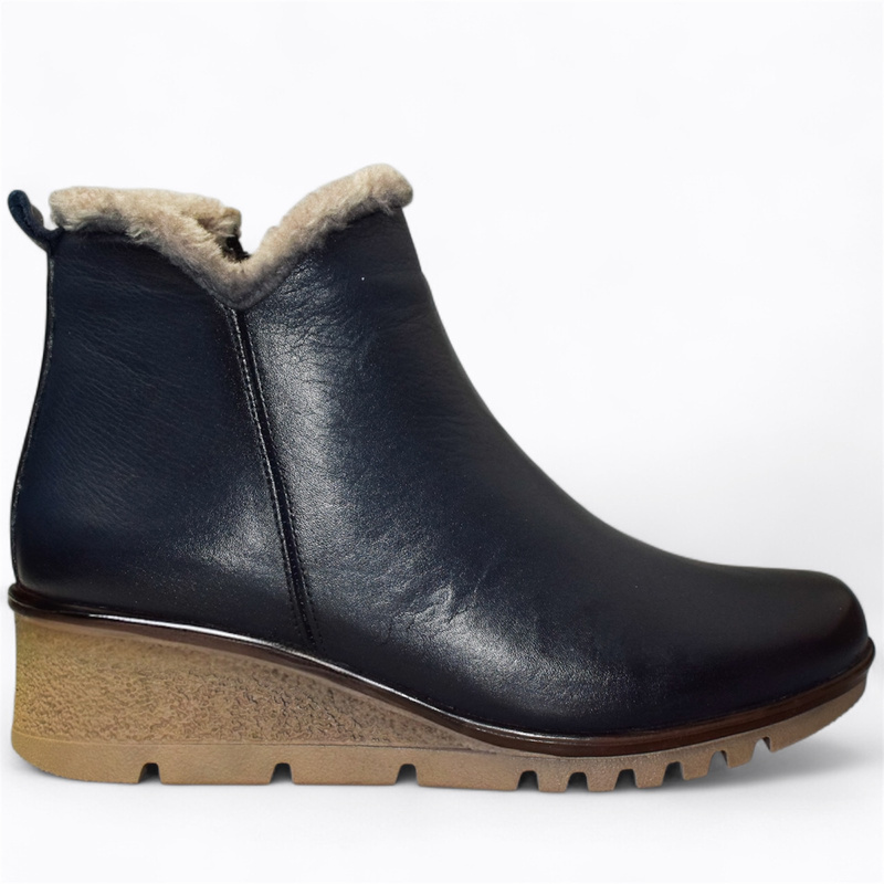 Galitia Navy Blue Leather Women's Ankle Boots