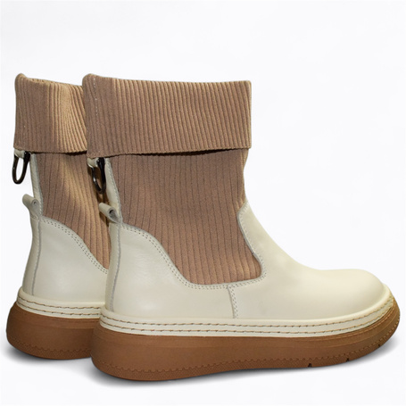 Yasiria Beige Leather Women's Ankle Boots