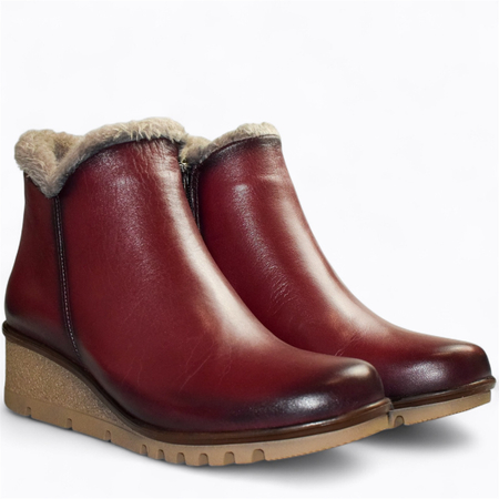 Skórzane bordowe botki damskie Galitia