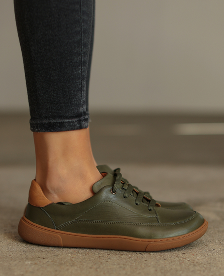 Levania Women's Olive-Colored Leather Barefoot Shoes