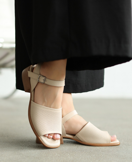 Sanveti Beige Leather Women's Sandals