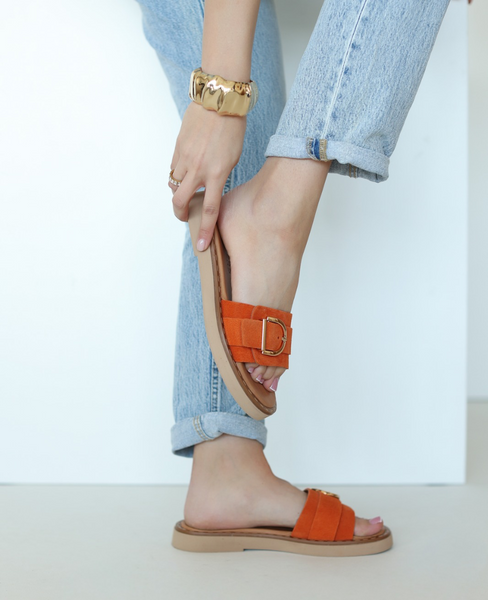 Iresina Women's Orange Leather Flip-Flops