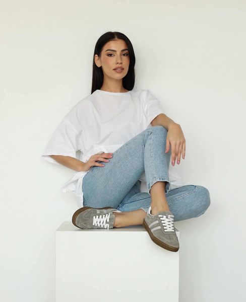 Skórzane szare sneakersy damskie Magline