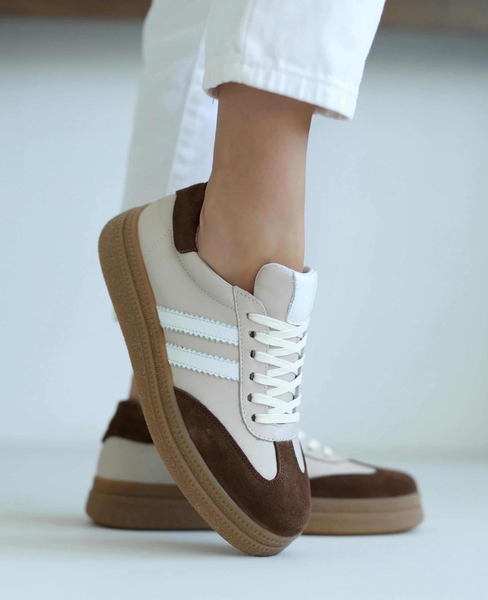 Skórzane czekoladowe sneakersy damskie Silavia