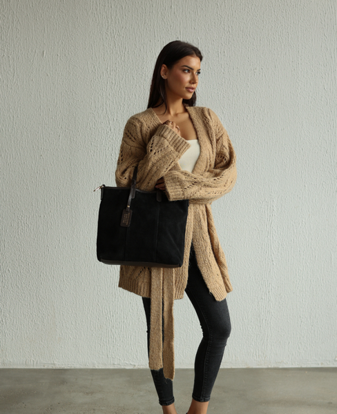 Symoria Black - Leather Suede Shopper Bag