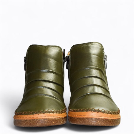 Izmaria Women's Green Leather Ankle Boots