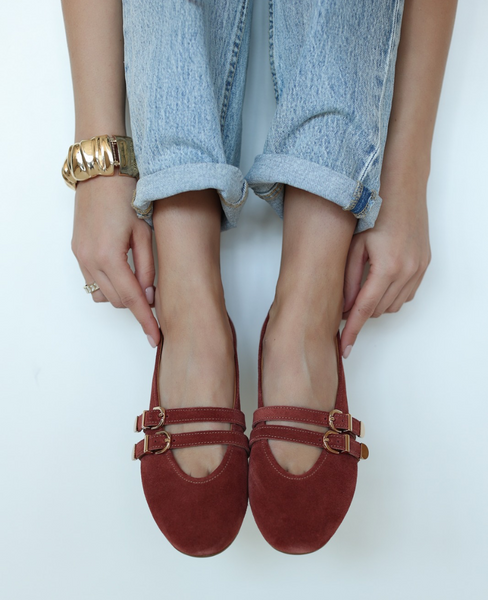 Umbrika Women's Orange Leather Ballerina Flats