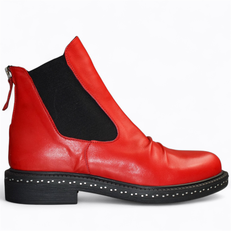 Galisia Women's Red Leather Ankle Boots