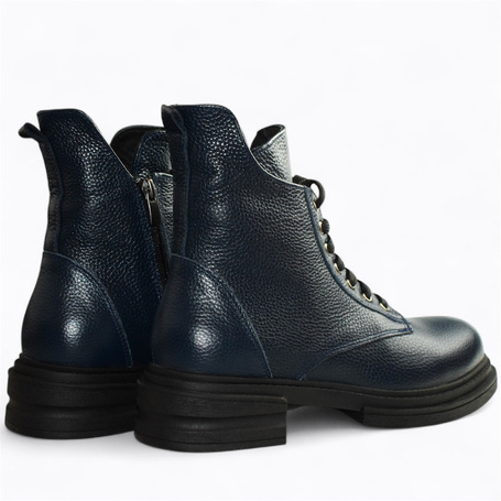 Qarinde Navy Blue Leather Women's Ankle Boots
