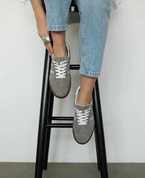 Skórzane szare sneakersy damskie Magline