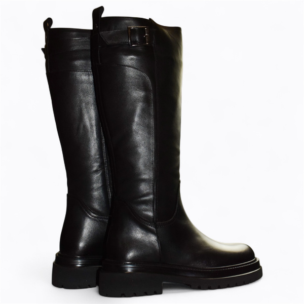 Galiria Women's Black Leather Knee-High Boots