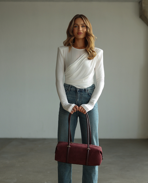 Barleta Wiśnia - suede baguette-style shoulder bag
