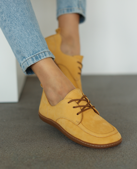 Orvessa Women's Mustard-Colored Leather Barefoot Shoes