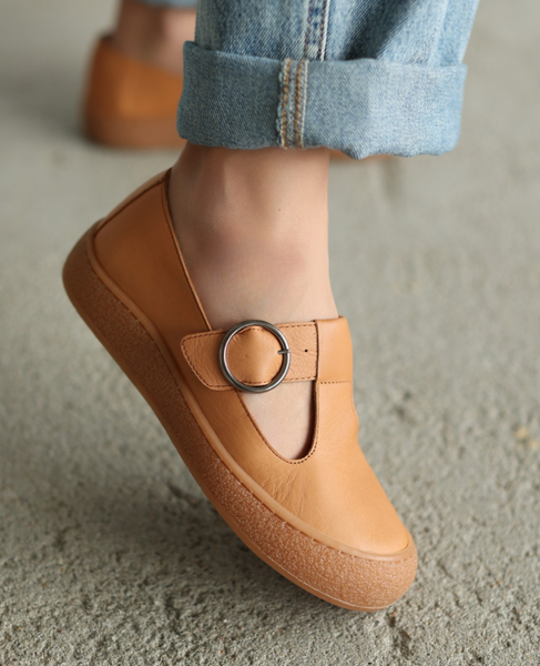 Misiori Women's Red Leather Low-Cut Shoes