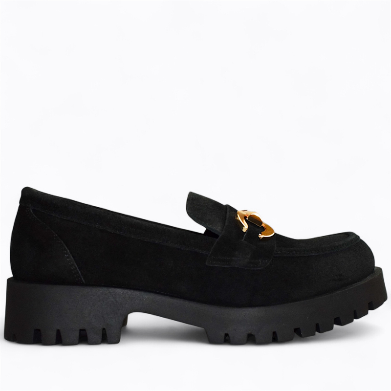 Skórzane czarne półbuty damskie Tilomea