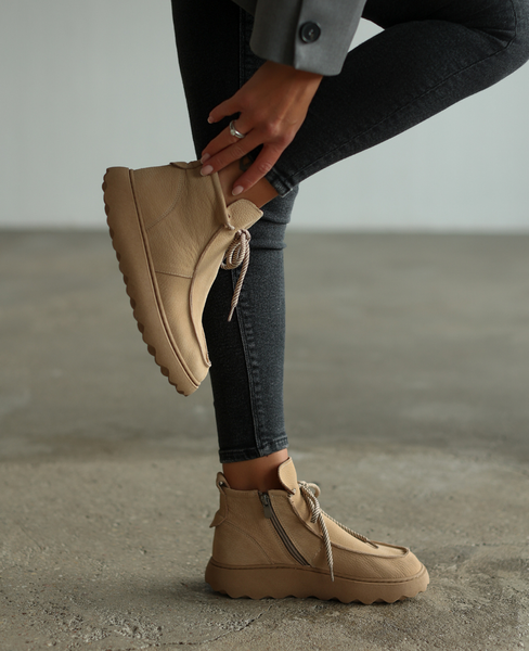 Idavela Beige Leather Women's Boots