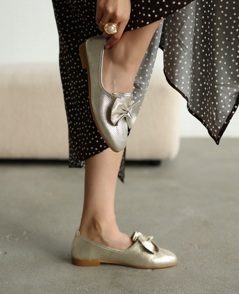 Lomisel Women's Gold Leather Low-Cut Shoes