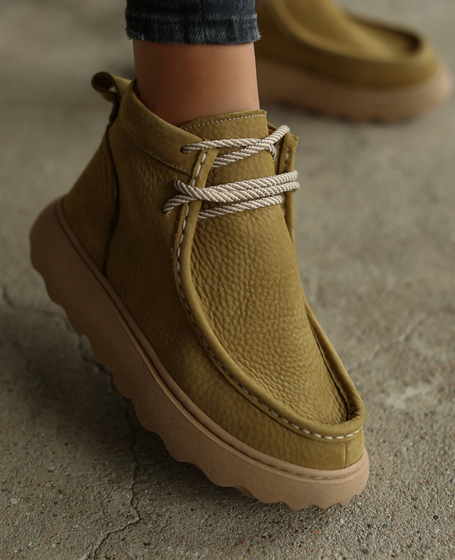 Jeretti Olive-Green Leather Women's Boots