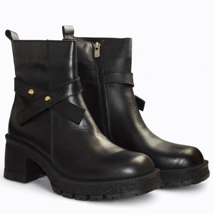 Skórzane czarne botki damskie Euriana