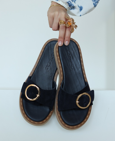 Otrinna Navy Blue Leather Women's Flip-Flops