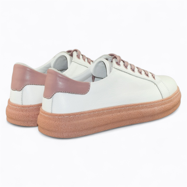 Madisia Women's White Leather Sneakers with a Pink Accent