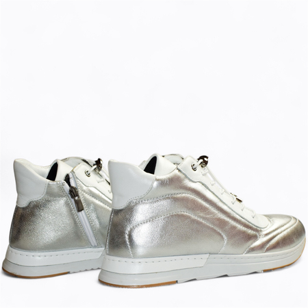 Skórzane srebrne sneakersy damskie Melione
