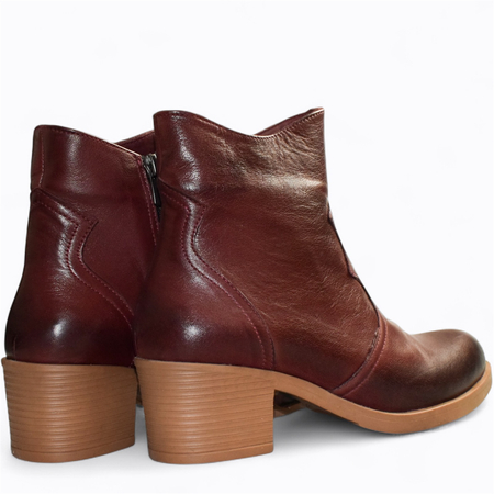 Skórzane bordowe botki damskie Rillena