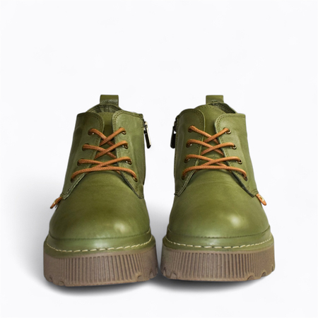 Skórzane zielone trzewiki damskie Markena