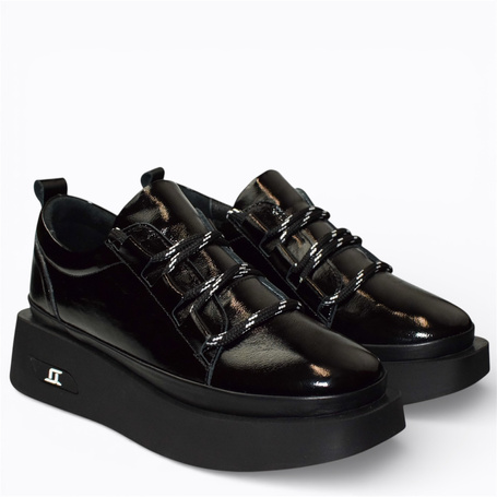 Lesmari Women's Black Leather Low-Cut Shoes
