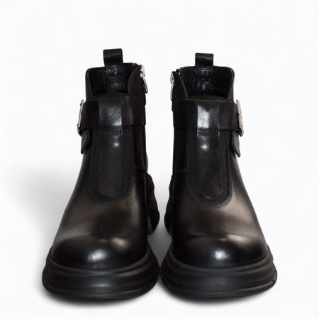 Skórzane czarne botki damskie Polarya