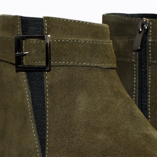 Tirelis Olive-Green Leather Women's Ankle Boots