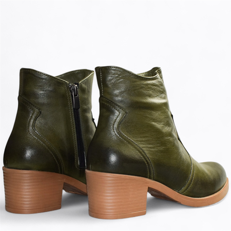 SKÓRZANE ZIELONE BOTKI DAMSKIE RILLENA
