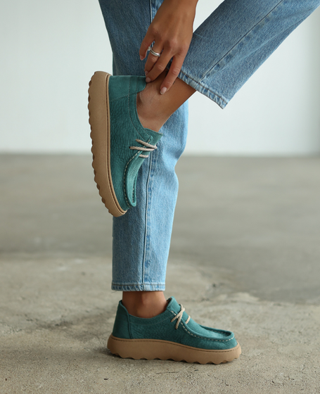 Yelsina Women's Green Leather Low-Top Shoes